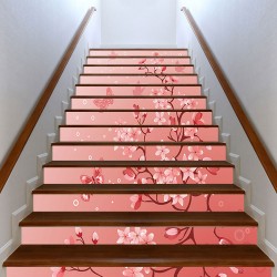 Αυτοκόλλητο σκάλας - Άνθη και Πουλιά