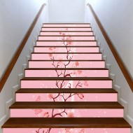 Αυτοκόλλητο σκάλας - Ροζ Άνθη