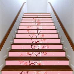 Αυτοκόλλητο σκάλας - Ροζ Άνθη