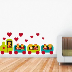 Παιδικό Αυτοκόλλητο Τοίχου - Τρενάκι με Αρκουδάκια