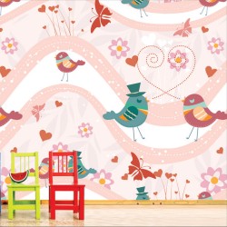 Αυτοκόλλητη ταπετσαρία - Πουλιά και καρδιές