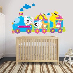 Αυτοκόλλητο τοίχου - Ζωακια στο τρενάκι