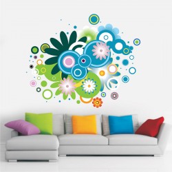 Αυτοκόλλητο τοίχου - Λουλούδια σε κύκλους