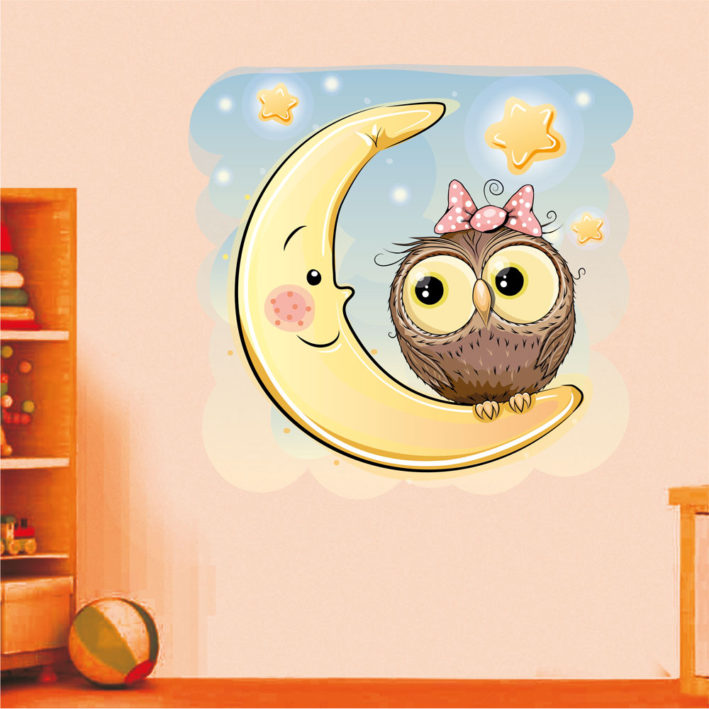 Αυτοκόλλητο τοίχου - Κουκουβάγια και φεγγάρι