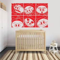 Αυτοκόλλητο Τοίχου Παιδικό - Γουρουνάκι Φατσούλες