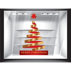 Αυτοκόλλητο βιτρίνας - Merry Christmas κορδέλα