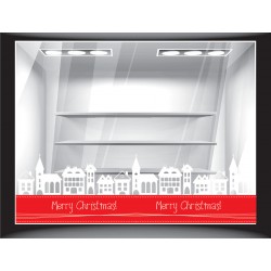 Αυτοκόλλητο βιτρίνας - Merry Christmas σπίτια